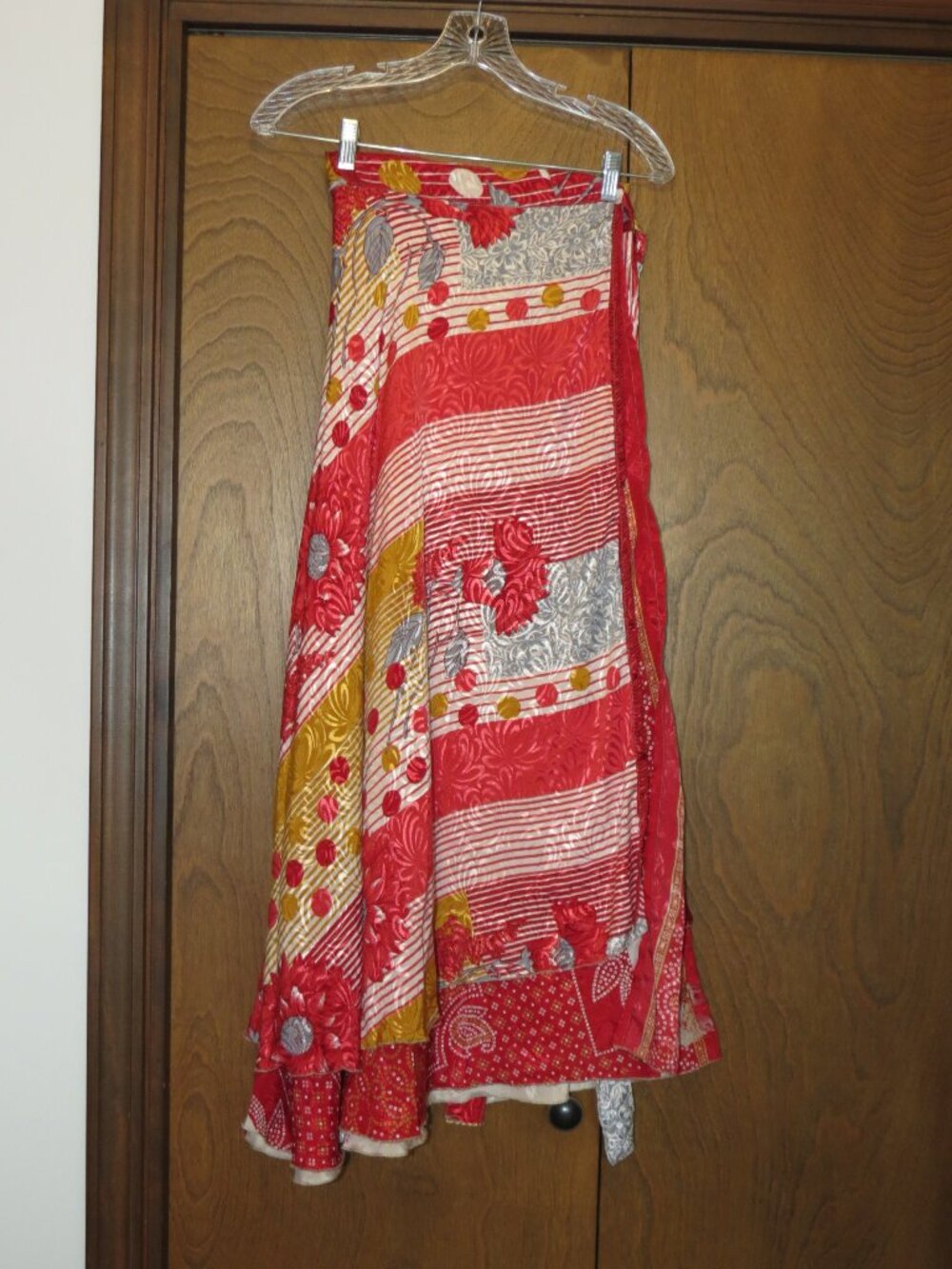 Sari Silk Wrap Skirt Regular Ankle 46x36 Boho Gypsy Reversible